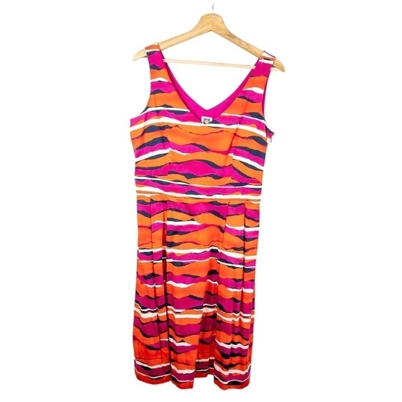 Anne Klein Womens Size 10 Sleevless V Neck Sheath Dress Red Pink White Stripe - Picture 1 of 10